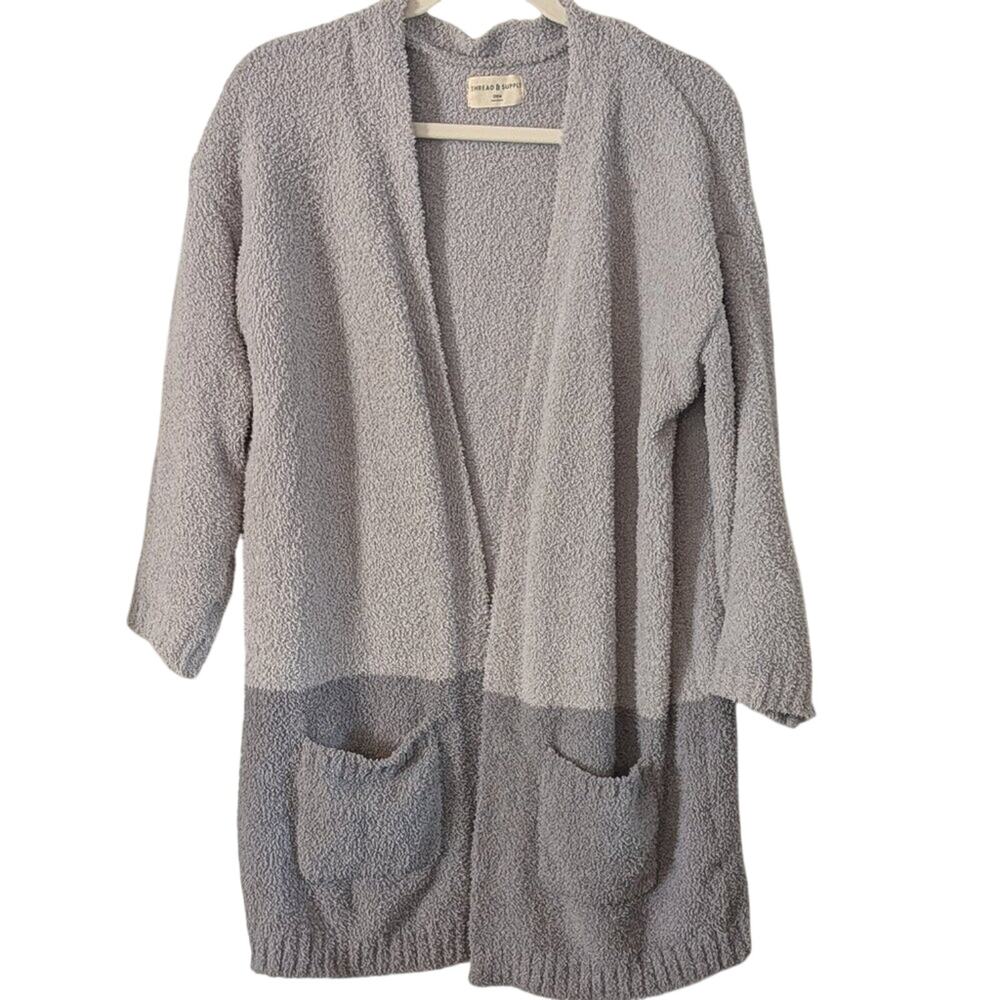 Thread & Supply Boucle Duster Cardigan Gray Longline Oversized Cozy Sweater